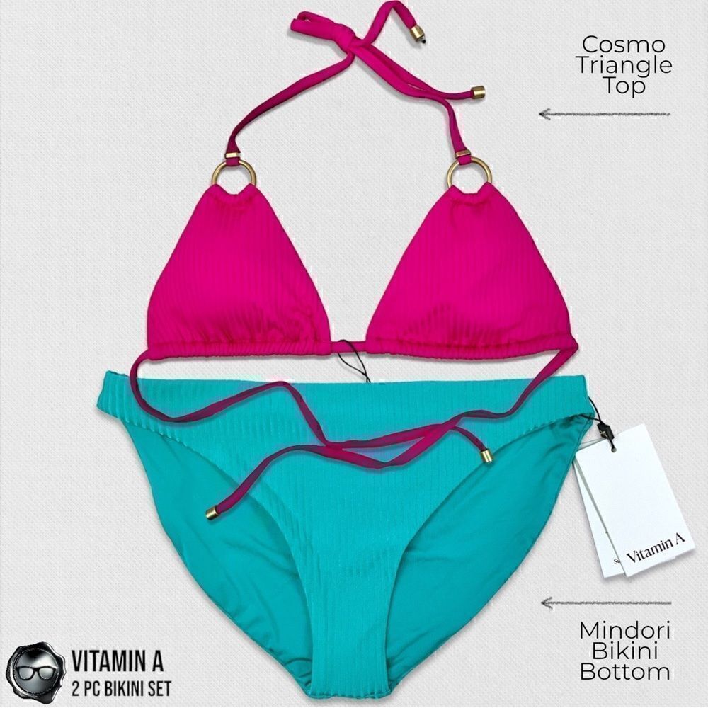 VITAMIN A SWIM BIKINI SET : MAGENTA COSMO TRIANGLE TOP + TURQUOISE MIDORI BOTTOM